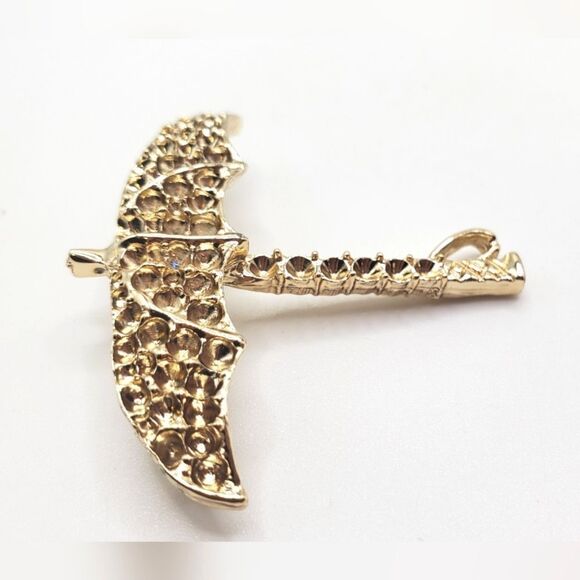 🟢3/$19🟢 2 x Gold Umbrella Brooches Pin Settings Blanks New Old Stock - Picture 4 of 8